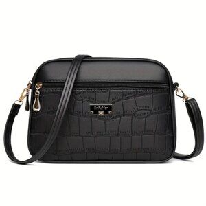 Crocodile Pattern Embossed Crossbody, Adjustable Strap, Large Capacity